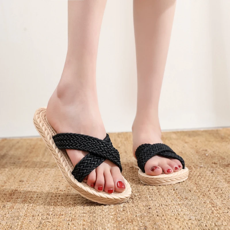 

Fashion Women Slippers Round Toe Flat Shoes Ladies Slip-on Slides Outdoor Beach Anti-slip Flip Flops Woman Shoes Chaussure Femme