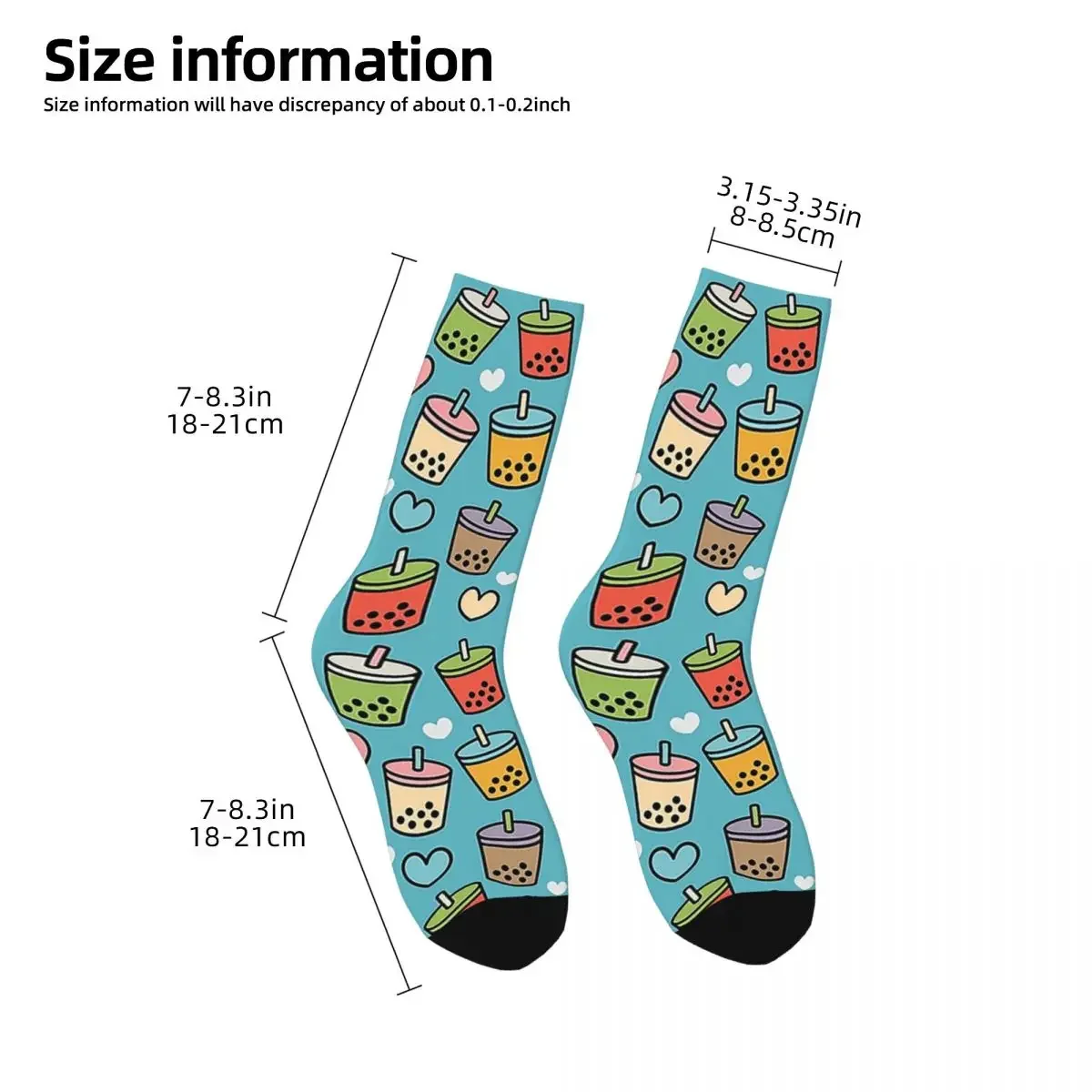 Cute Bubble Tea Flavors And Hearts Pattern Socks Sweat Absorbing Stockings All Season Long Socks Accessories for Unisex Gifts