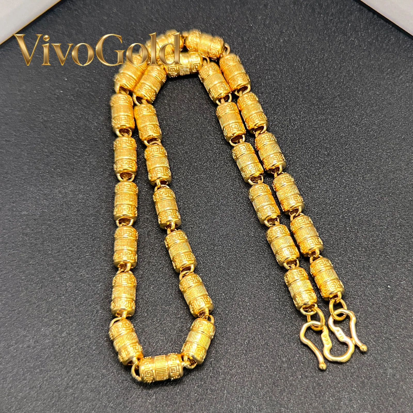 

Мужское цилиндрическое ожерелье VivoGold9999 из чистого золота с узором «Великая стена», 24K, из настоящего золота, персонализированное, модное, классическое, цилиндрическая цепочка