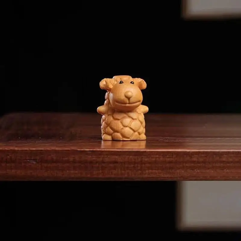Elegant Sheep Wood Carving Statue for 2027 Chinese New Year Zodiac Decor