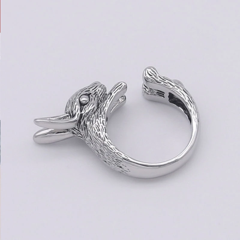 652F Gothic Fashion Rabbit Ring Dark Punk Three-dimensional Rabbit Ring Winding Rings Women Men Ring Jewelry Gift for Women