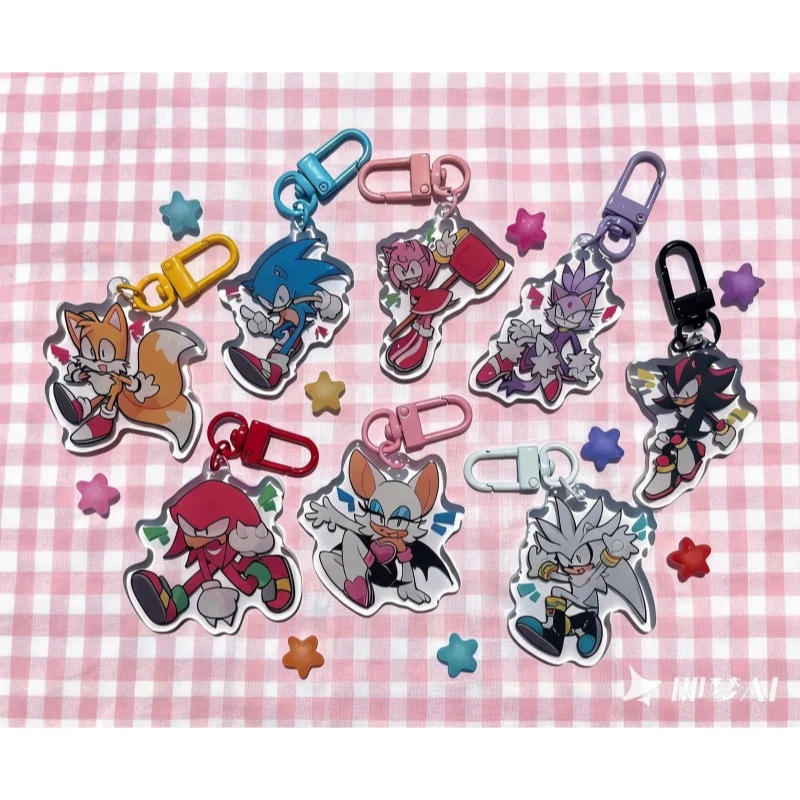 Anime Acrylic Keychain for Tails Amy Rose Knuckles Rouge Blaze Shadow Silver Character Key Ring Pendant Backpack Ornament Gift
