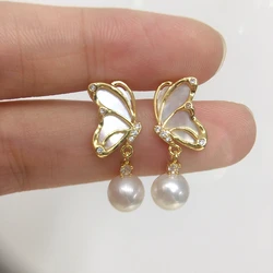 ZHBORUINI 5A High-Quality Natural Seashells Mother Of Pearl Butterfly Earrings Natural Freshwater Pearl Earrings For Women