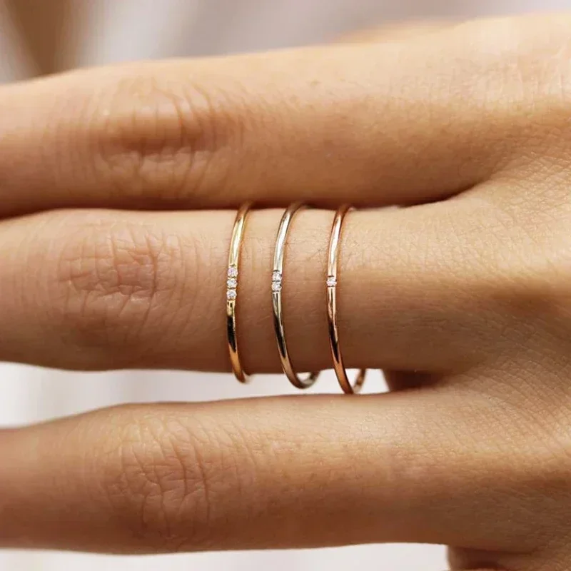 Stainless Steel Minimalist Thin Rings for Women Wedding Brilliant Cubic Zircon High Quality Versatile Female Finger Ring Jewelry