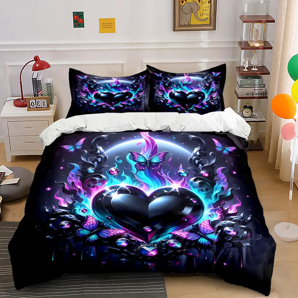 Fantasy glowing heart with butterflies Print Bedding set 3PC 1 duvet cover 2 pillowcases adult and children bedding set Luxury