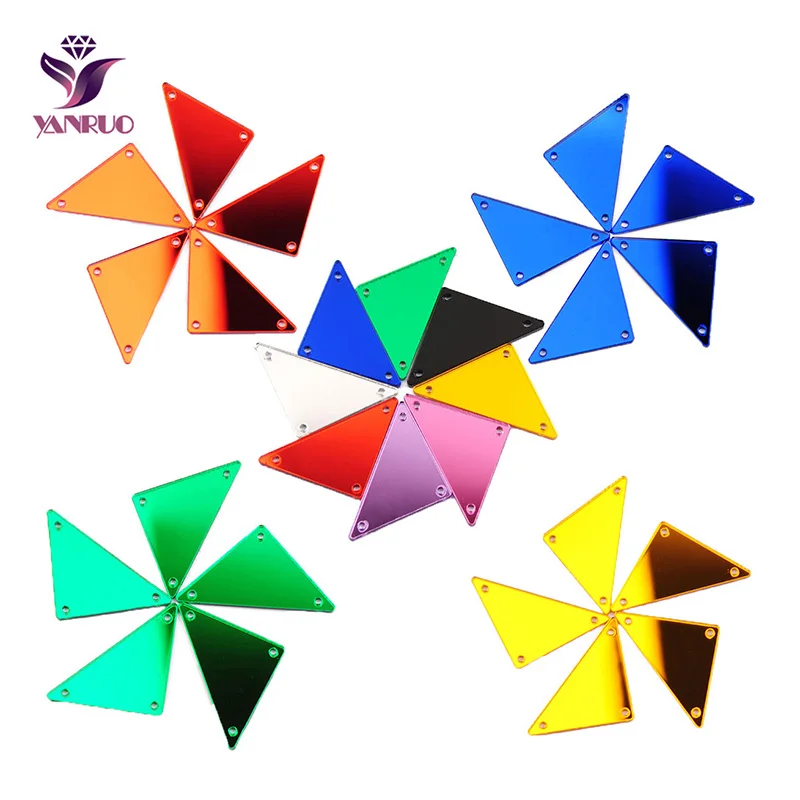 YANRUO 30Pcs Acrylic Mirror Triangle Coloful Sew on Costume Evening Dresses Clothing Rhinestones Jewelry Arts Sewing