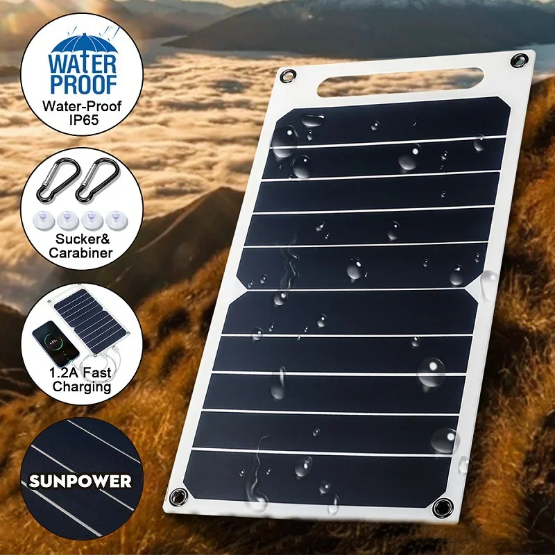 Solar Panel 30W With USB Waterproof Outdoor Hiking And Camping Portable Battery Mobile Phone Charging Bank Charging Panel 6.8V