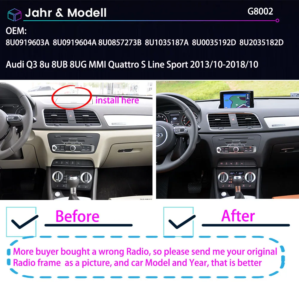 Bluetooth Carpaly GPS Android Auto Car radio Navigation +AHD Reverse camera For Audi Q3 8u 8UB 8UG MMI  Quattro S Line Sport