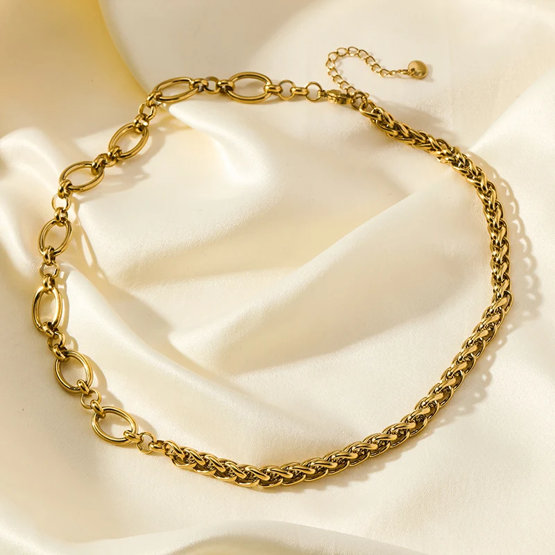 EILIECK 316L Edelstahl Goldfarben Asymmetrisches Kettenhalsketten-Armband-Set für Damen Modischer Wasserdichter Schmuck Damengeschenk – Detail 13