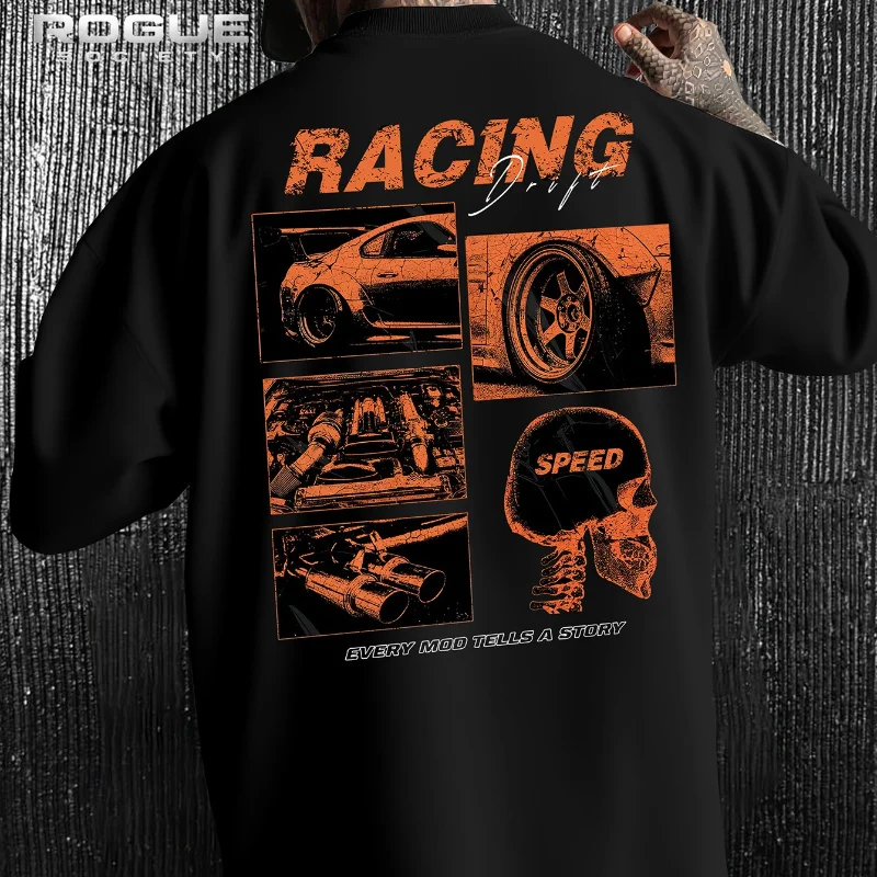 Retro Racing Drift Streetwear Print Tshirt Men Oversized Tees Casual HipHop Urban Car Enthusiast Y2K Korean Tops Harajuku Unisex