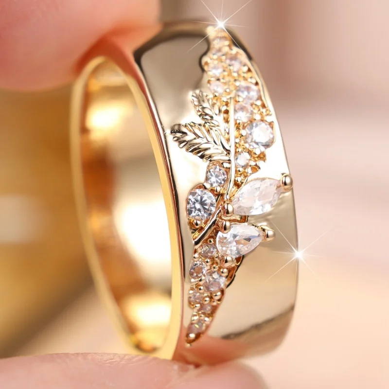 European and American Brushed Zirconia Ring with Branches and Leaves, Light Luxury, High-end and Versatile Temperament Accessory
