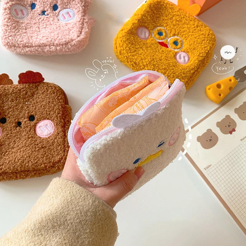 Cute Plush Sanitary Pad Storage Bag Portable Makeup Lipstick Key Earphone Pouch