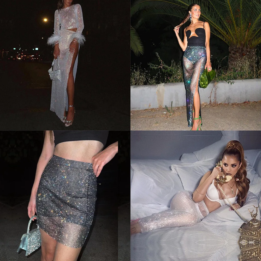 

Sexy Me Skirt with Diamond for Women Club Par ort Skirts High Waist Polyester Fabric Faionable Trendy Women's Cl...