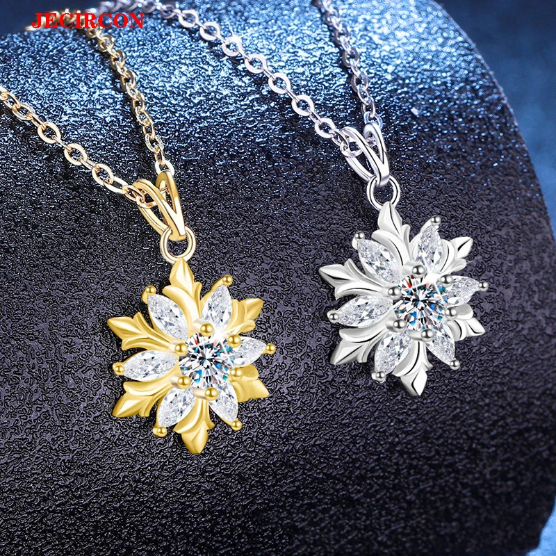 

JECIRCON Women's Elegant S925 Sterling Silver Clavicle Necklace, 0.3 CT Moissanite Snowflake Pendant, Available in Gold & Silver