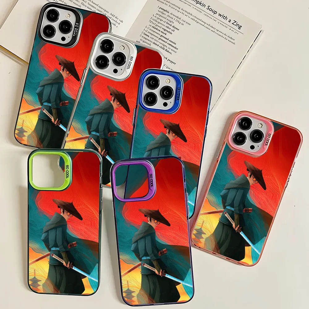 Cartoon Blue Eye S-Samurai Phone Case IMD Color Silver Shell For IPhone 16 15 14 13 12 11 Pro Max Plus