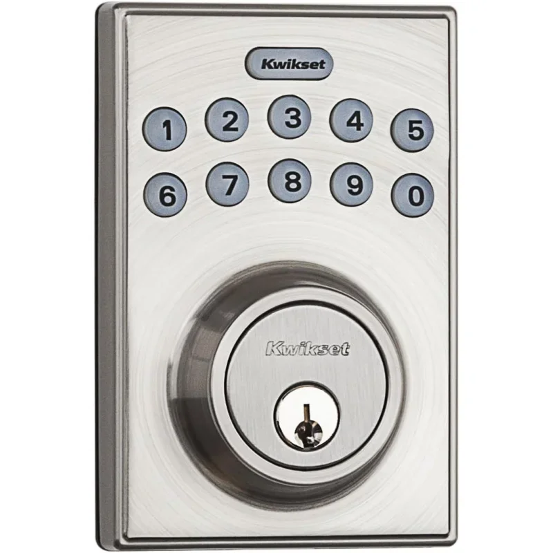 Contemporary Electronic Keypad Deadbolt with Motorized Locking (92640-001) and Kwikset Tylo Entry Door Knob with Lock and Key