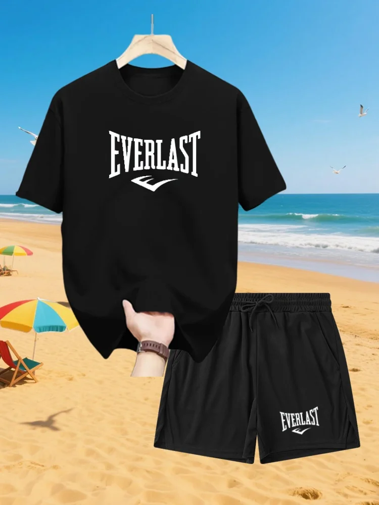 

EVERLAST Мужская футболка с короткими рукавами и шорты, брендовый комплект из 2 предметов для бега в тренажерном зале и отдыха с принтом
