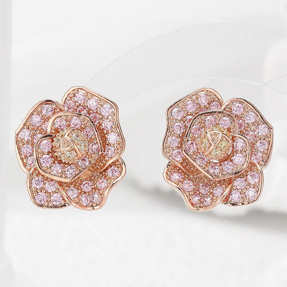 Missvikki New Luxury Romantic Bloom Flower Earrings Full Elegant Shiny Cubic Zirconia for Women Bridal Wedding Party Jewelry