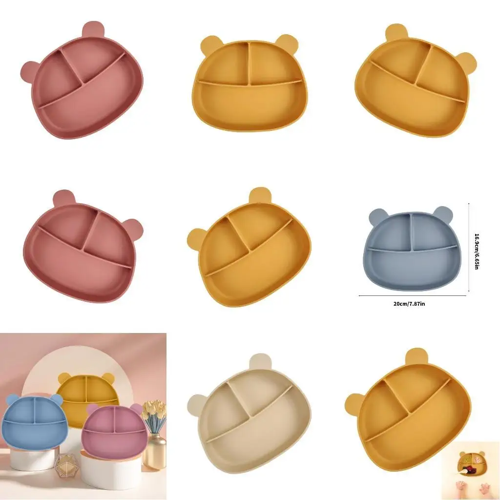 

Силиконовый поднос для еды в форме медведя с присоской для младенцев, способствует правильному питанию и формированию хороших в
