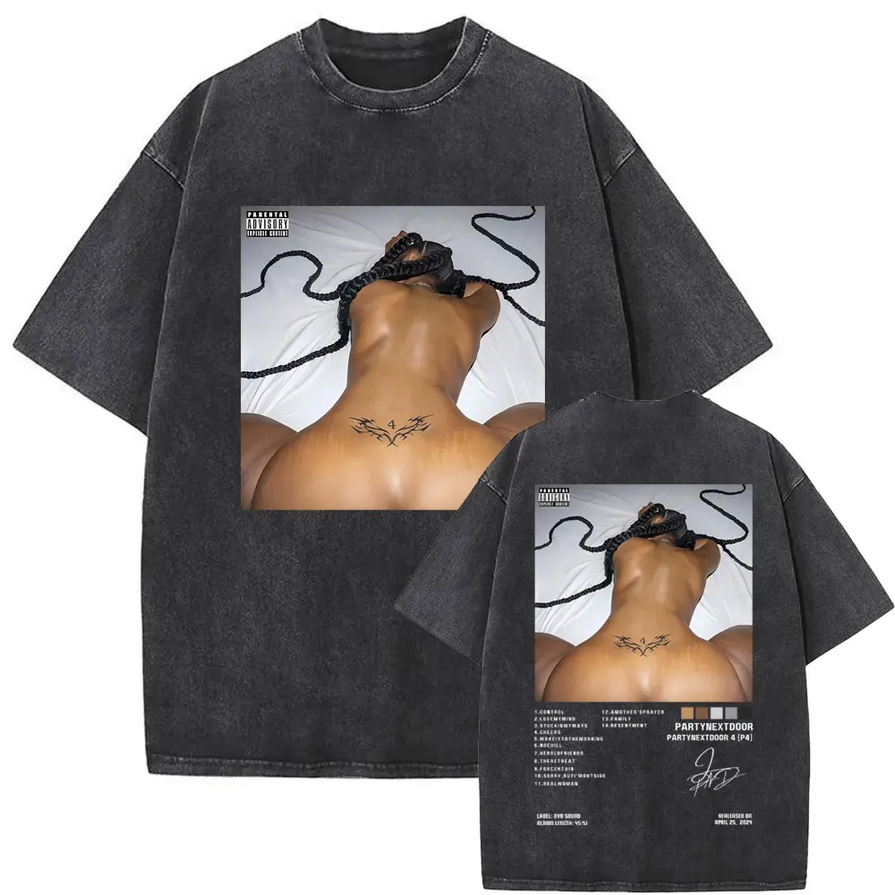 Washed Vintage Partynextdoor Sorry Im Outside Tour Graphic T-shirts Men Hip Hop Oversized Tshirt Male Fashion Rap Trend T Shirts