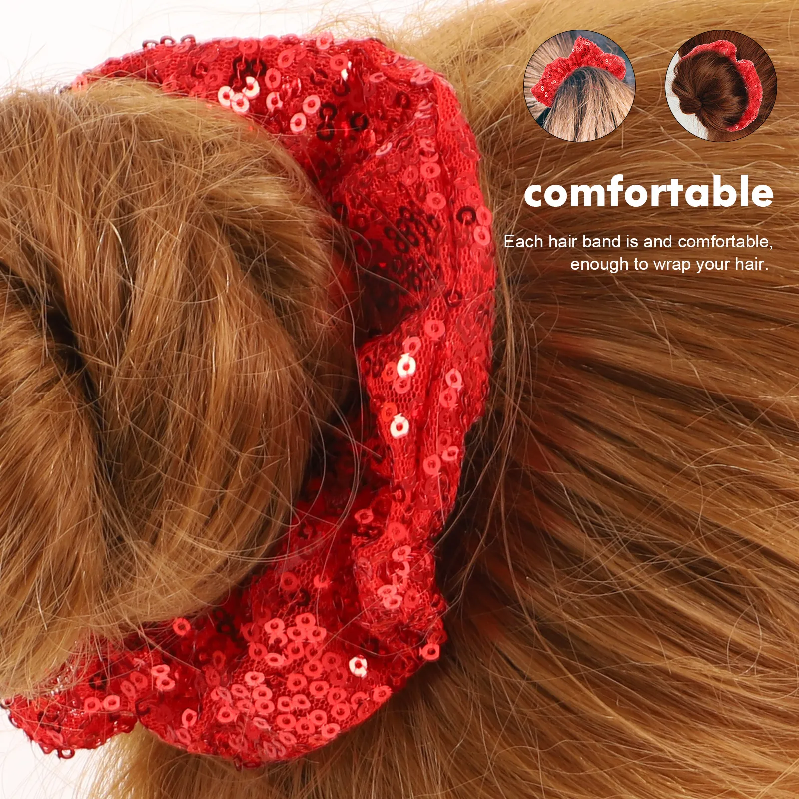 

2Pcs Shiny Metallic Scrunchies Christmas Elastic Hair Ropes Colorful Accessories for Home Office Sequins Hair Ties