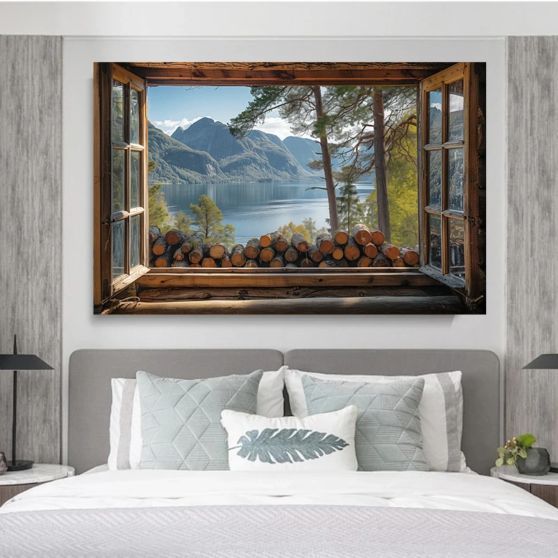 Open Window To Desert Amsterdam Ski Lift Castle Wheat Field Poster Canvas Painting Print Wall Art Picture Room Home Decoration