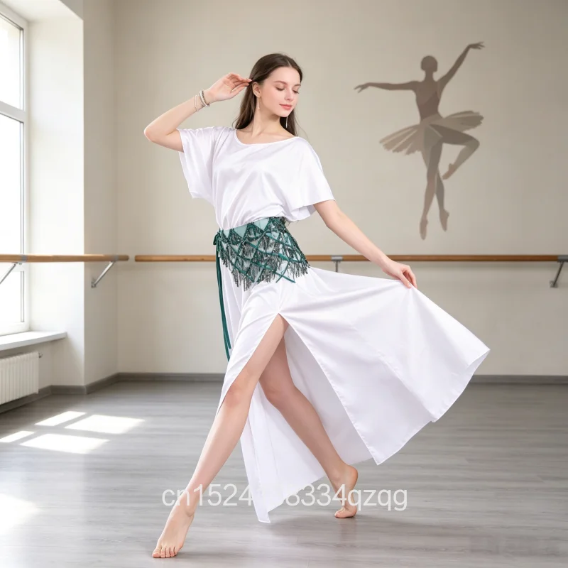 Egypt Baladi Shabby Saidi Robe White Loose Women Belly Dancing Oriental Dancing Practice Costumes Satin Baladi Robe For Female