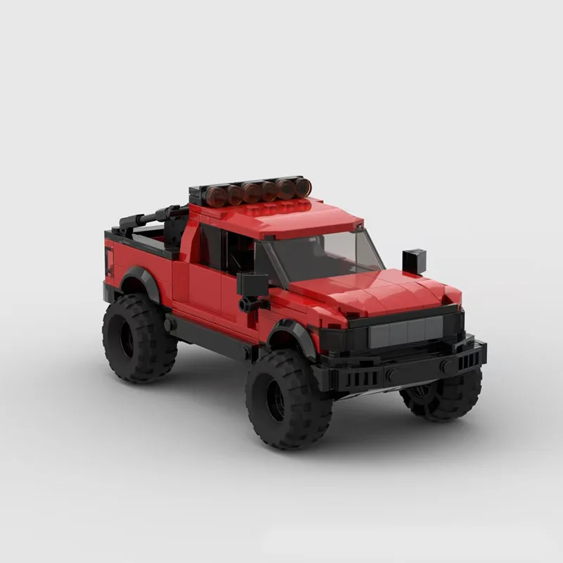 MOC F150 شاحنة صغيرة حمراء اللبنات 4x4 نموذج تجميع المركبات لعبة البناء الإبداعية للبالغين #3