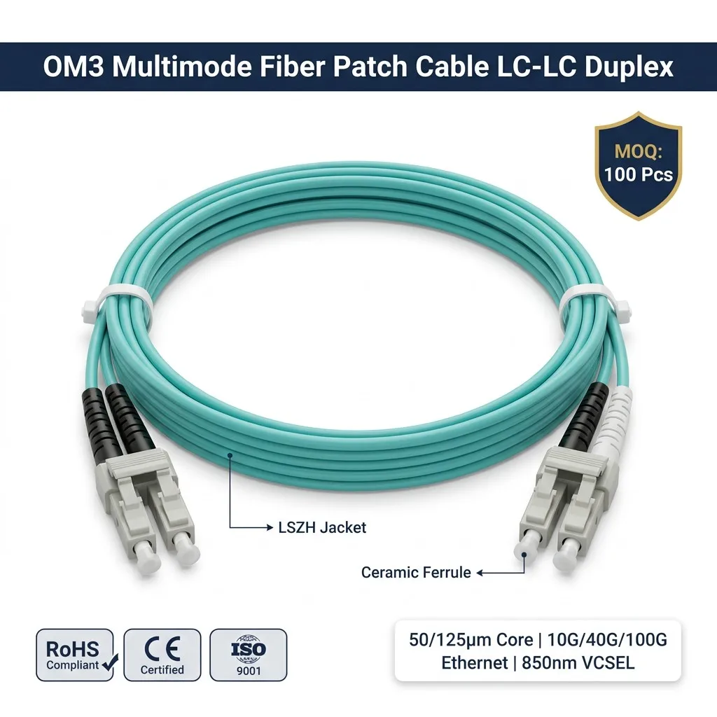 LC/UPC Duplex 2.0mm OM3 10Gb Fiber Optic Patchcord Aqua LSZH Jacketed Patch Cord Customizable lengths