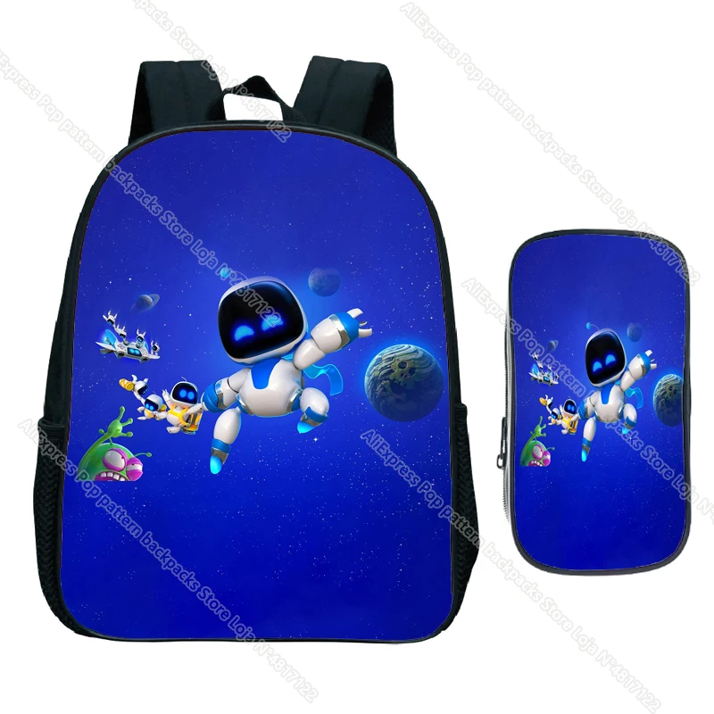 2 pçs conjunto astro bot mochila com caso de lápis dos desenhos animados astronauta mini crianças jardim de infância mochila meninos crianças jogo anime bookbag