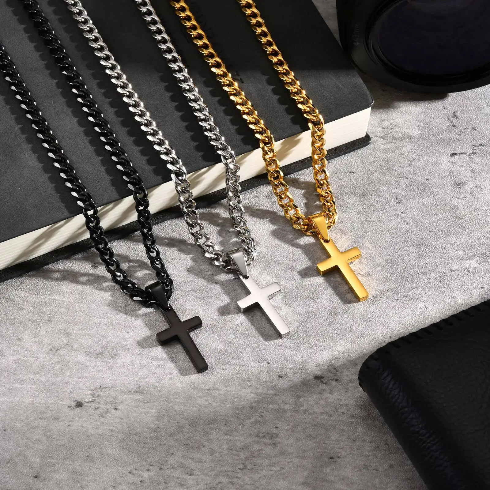 

Vnox 15x25mm Men Christian Cross Pendant Necklace, 50cm Stainless Steel Gold Black Silver Color Link Chain Jewelry Gift for Him