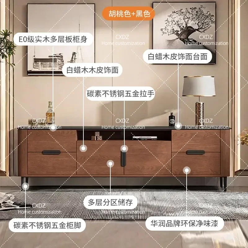 Medieval Solid Wood TV Cabinet Living Room Floor to Ceiling Storage Sideboard Light Luxury Audio Visual Console with Advanced