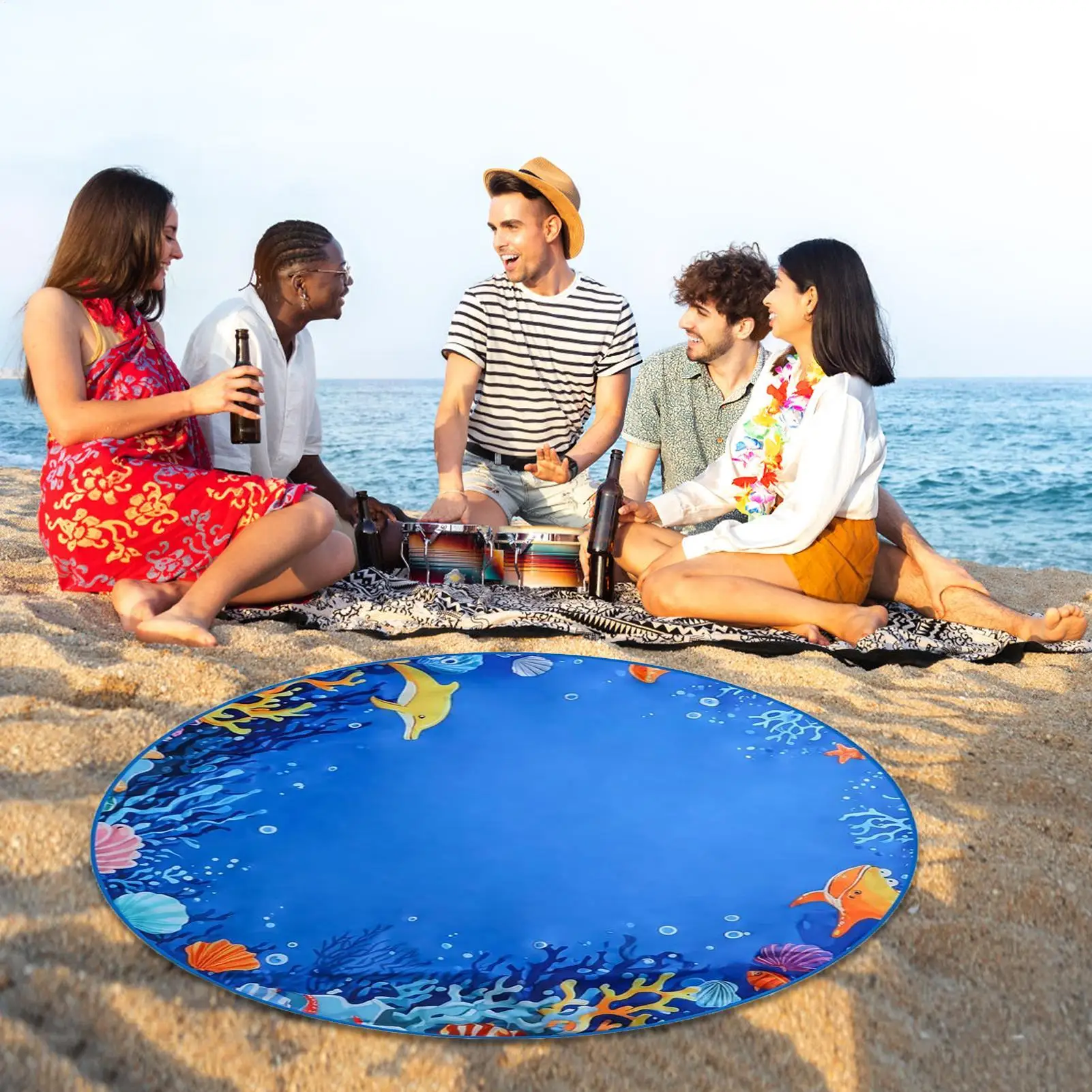Beach Kiddie Pool Beach Blanket Paddling Pool with Carrying Bag Waterproof Summer Outdoor Water Play Toy for Picnic Travel