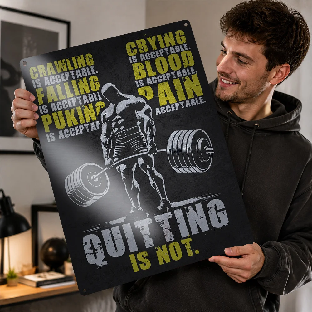 Bodybuilder Quitting Quote Textured Metal Poster Monochrome Wall Art For Home Gym Personalized Aluminum Sign Fitness Lover Gift