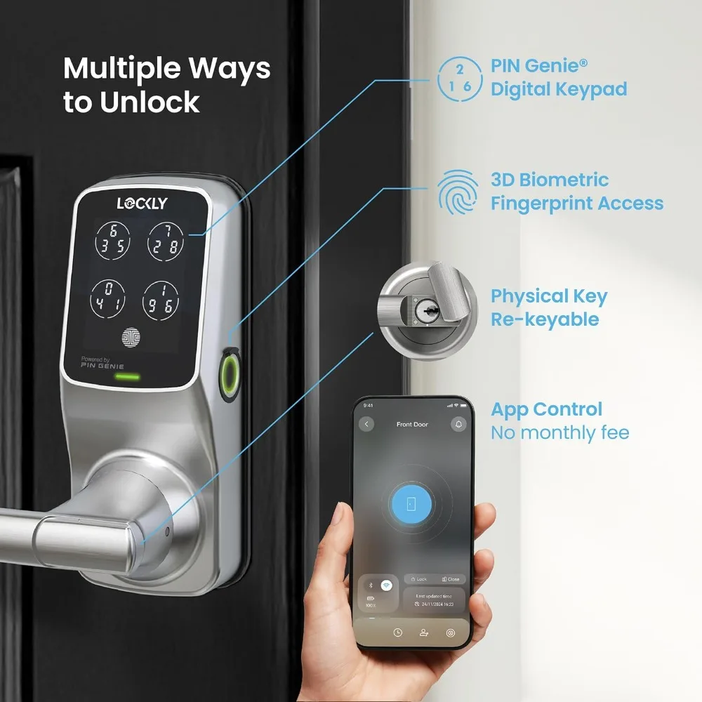 

Secure Pro Smart Lock Wi-Fi, Keyless Entry Digital Keypad Door Lock, 3D Biometric Fingerprint Sensor Front Door Lock with Handle