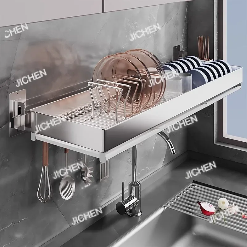 

Настенная полка для хранения кухонной раковины из нержавеющей стали 304 для размещения посуды, посуды и палочек для еды на стене, сливная полка