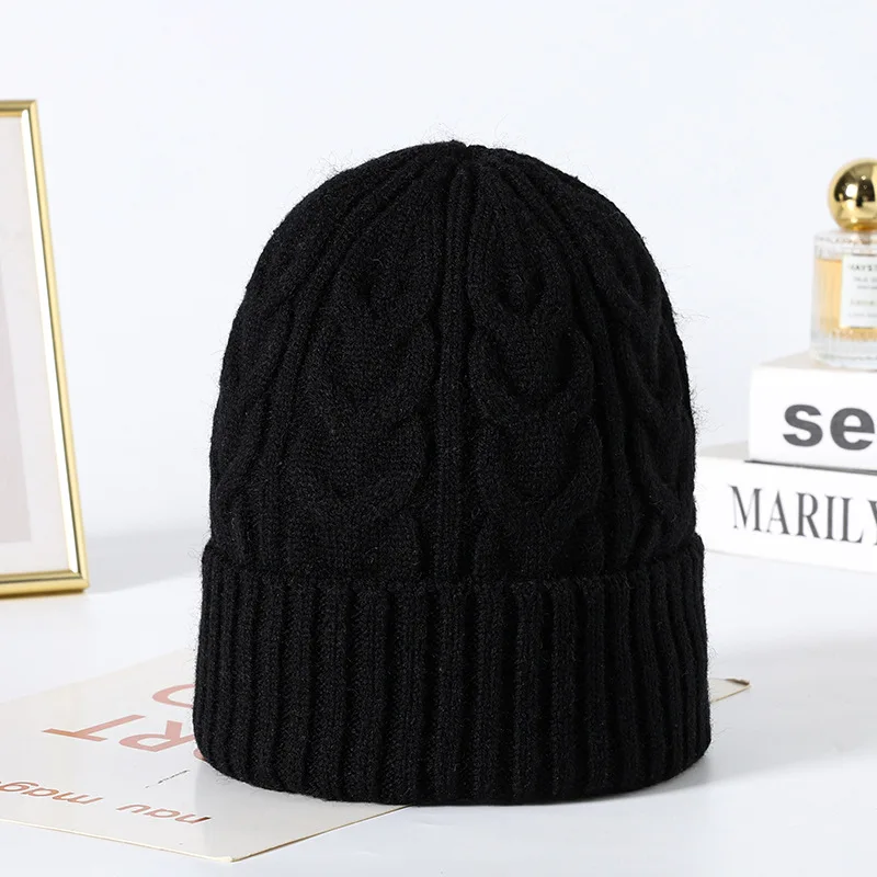 Cable Knit Beanie Hat Solid Color Cuffed Fold‑Over Skull Cap Warm Stretchy Knitted Headwear Multiple Colors for Autumn Winter