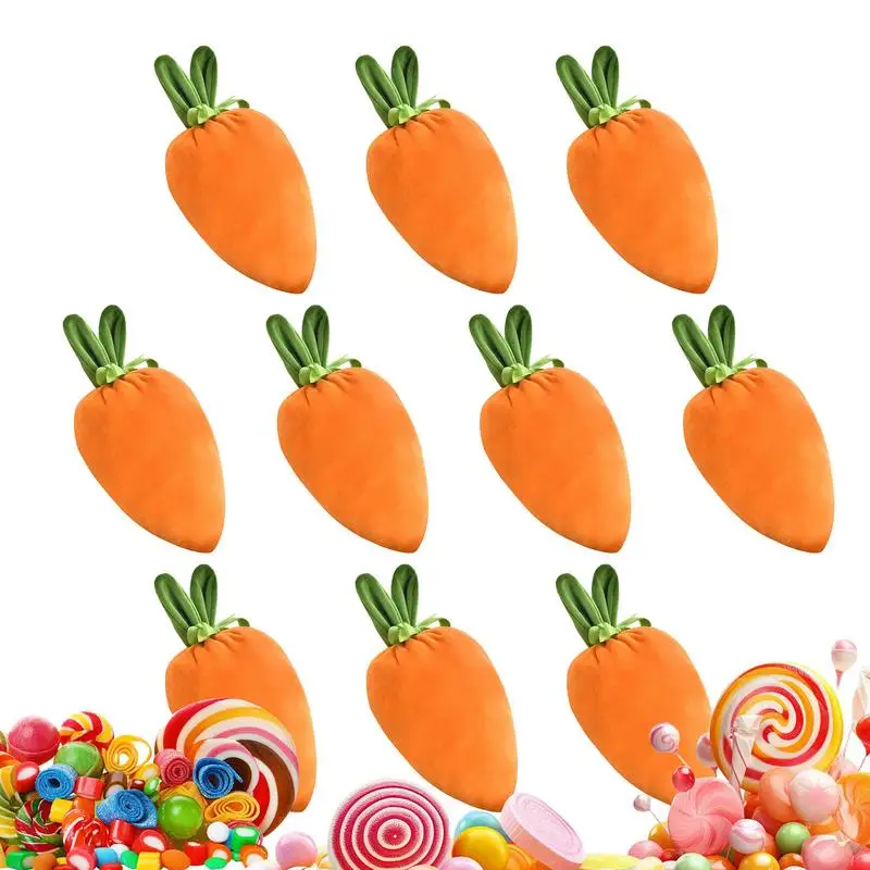 Carrot Shaped Treat Bags 10X Easter Treat Candy Bags Easter Basket Stuffers Rabbit Ear Velvet Bags For Spring Holiday Decoration