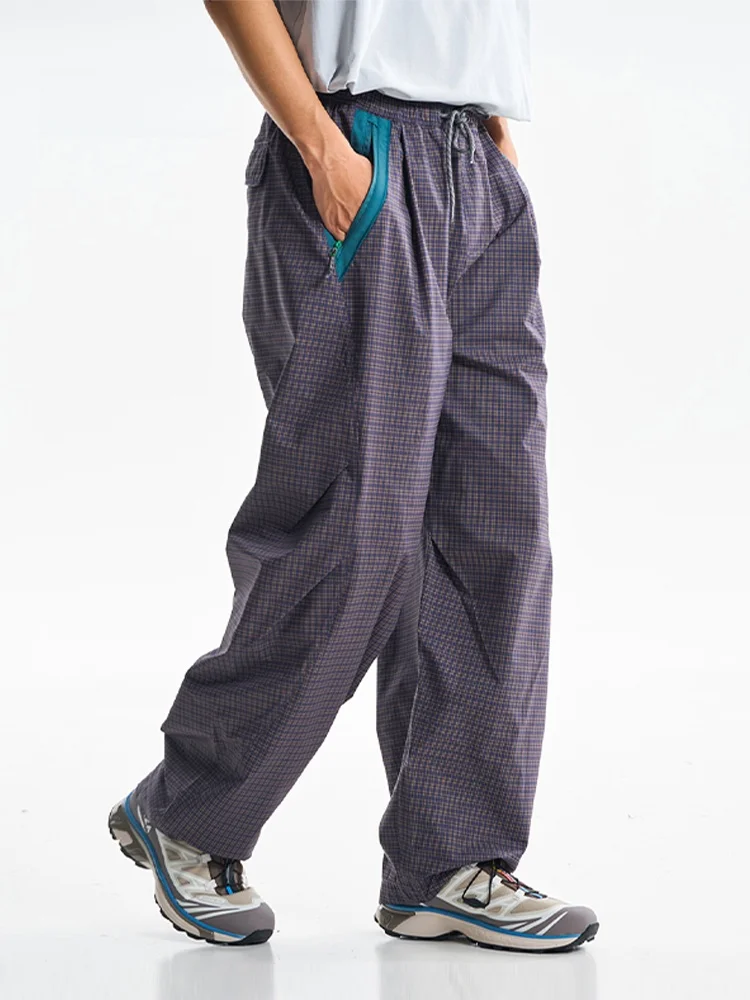 

MMOPTOP Men's Casual Pants Spring Summer Loose Plaid Outdoor Sports Breathable Straight Leg Loose Waist Faionable Trendy