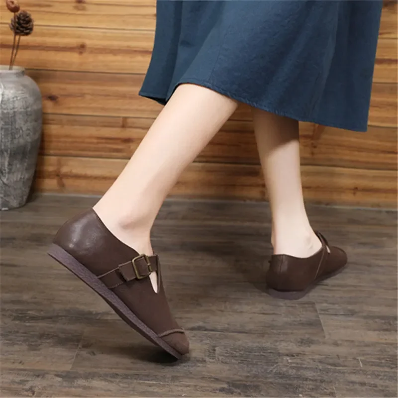 Flat Women's Shoes Leather Women's Shoes Mary Jane Shoes Summer High Heels Loafers Retro Nostalgic Coffee Old Movie Props