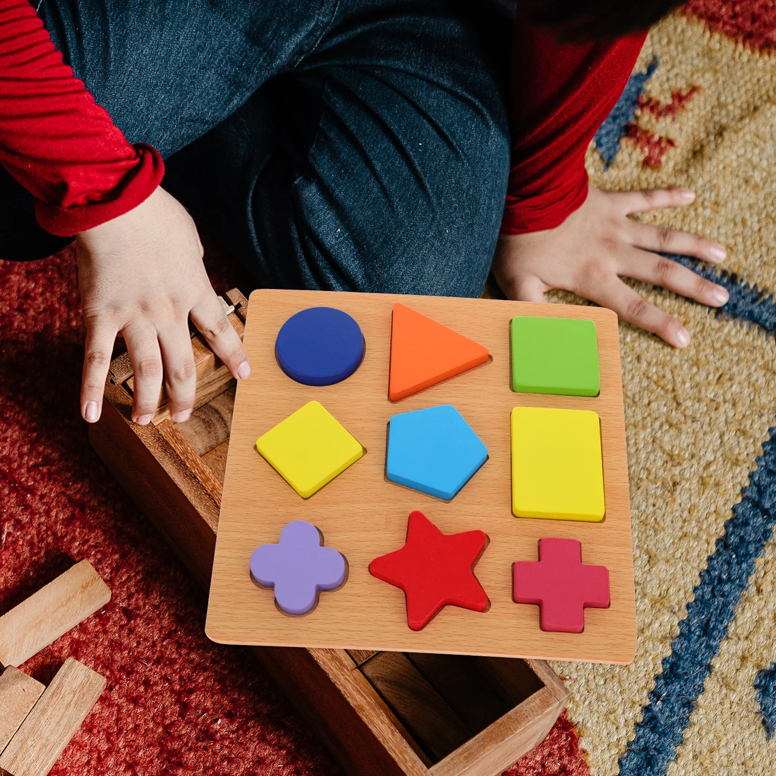 1 set 1 Set Wooden Geometric Shape Puzzle Board Kids Color Recognition Matching Game Educational Math For Toddlers Puzzles