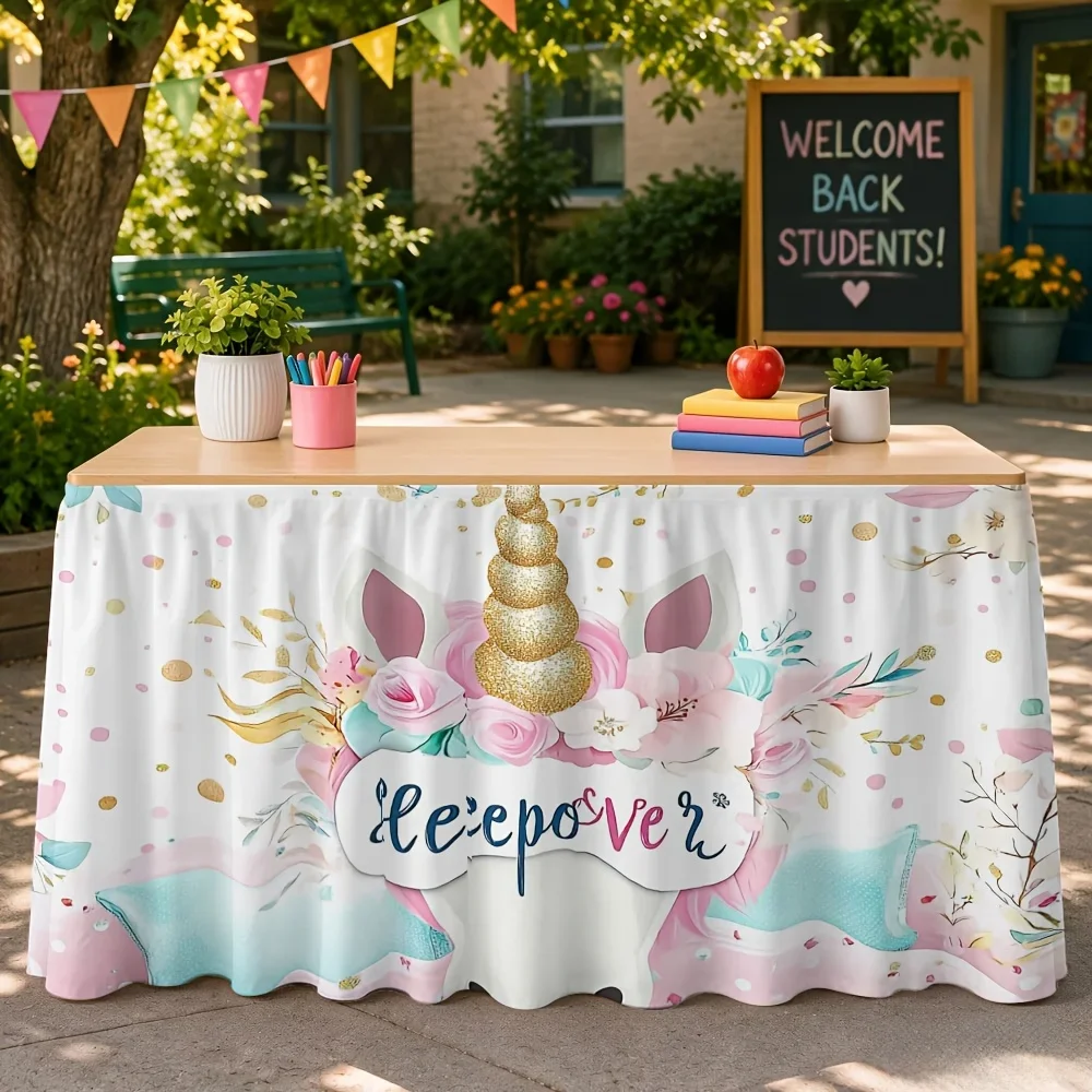 A set of unicorn pajama party-themed printed tablecloth, suitable for party events, kitchen and dining room decoration