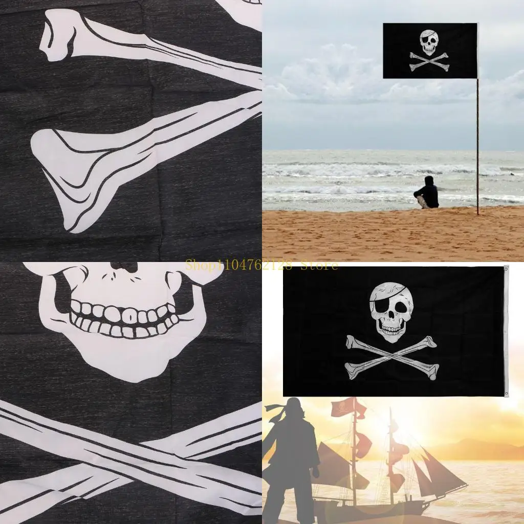 Large Skull And Crossbones Pirate Flag Roger Hanging With Grommet 90*150cm best sale