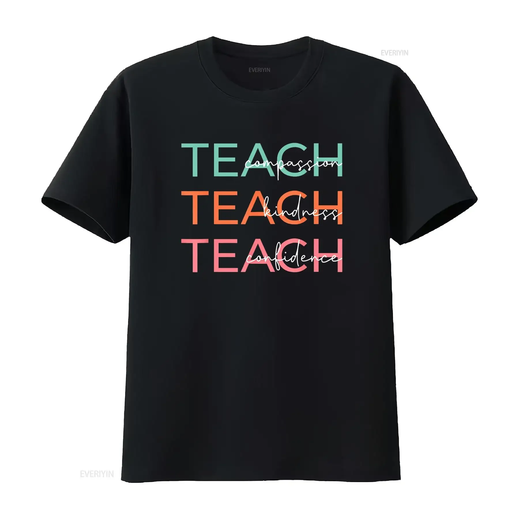 Enseigner la compassion gentillesse confiance enseignant retour à l'école t-shirt noir moyen vintage lavé streetwear vêtements de créateurs