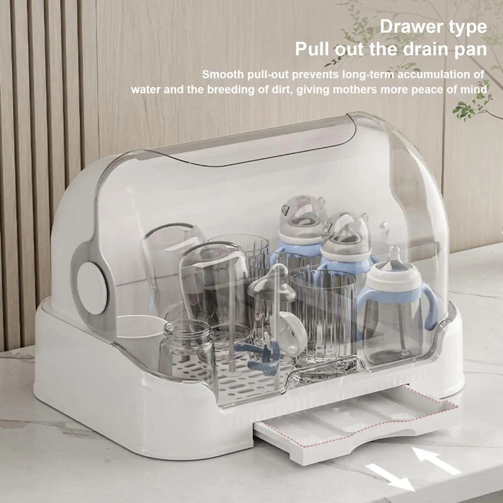 

Portable Baby Bottle Drying Rack & Organizer Dustproof Storage Container with Removable Drip Tray Hygienic Feeding Accessories