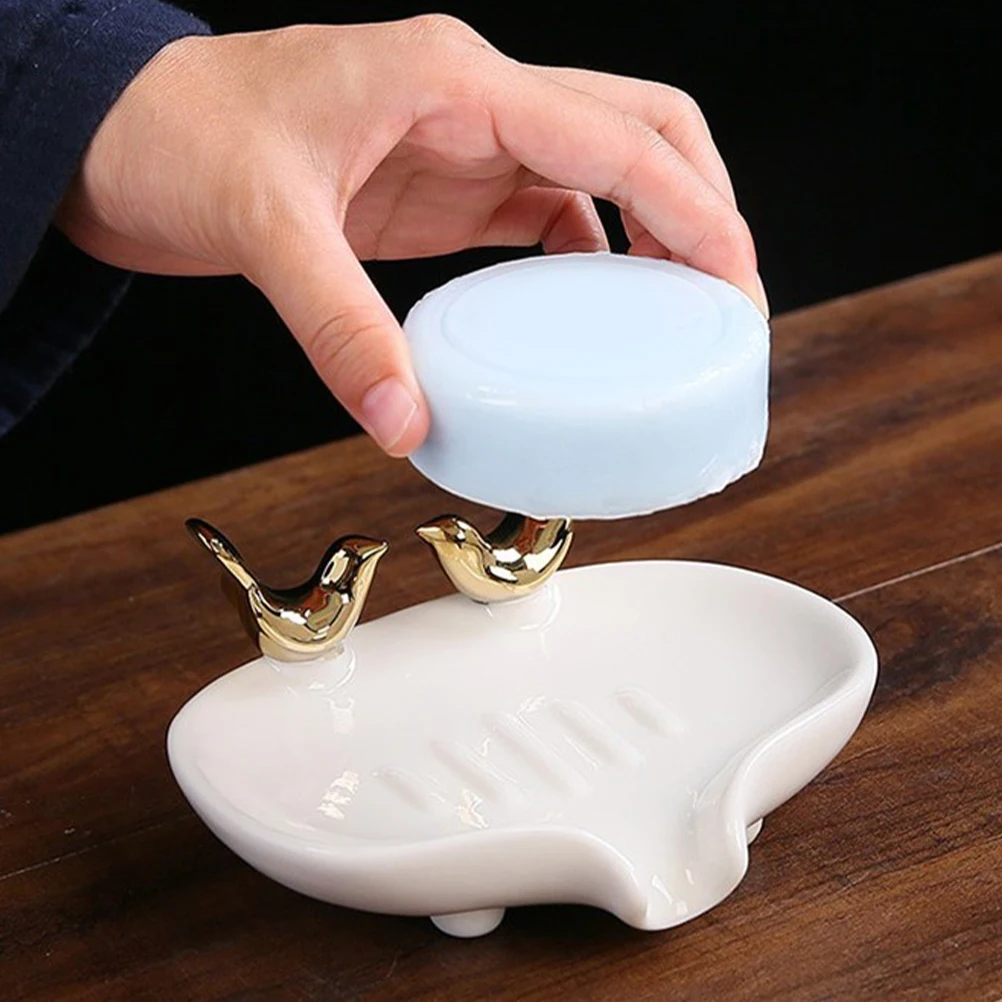 

Water Draining Soap Holder Ceramic Material Resistant to Break Deformation for Long Term Use in Bathroom and Kitchen