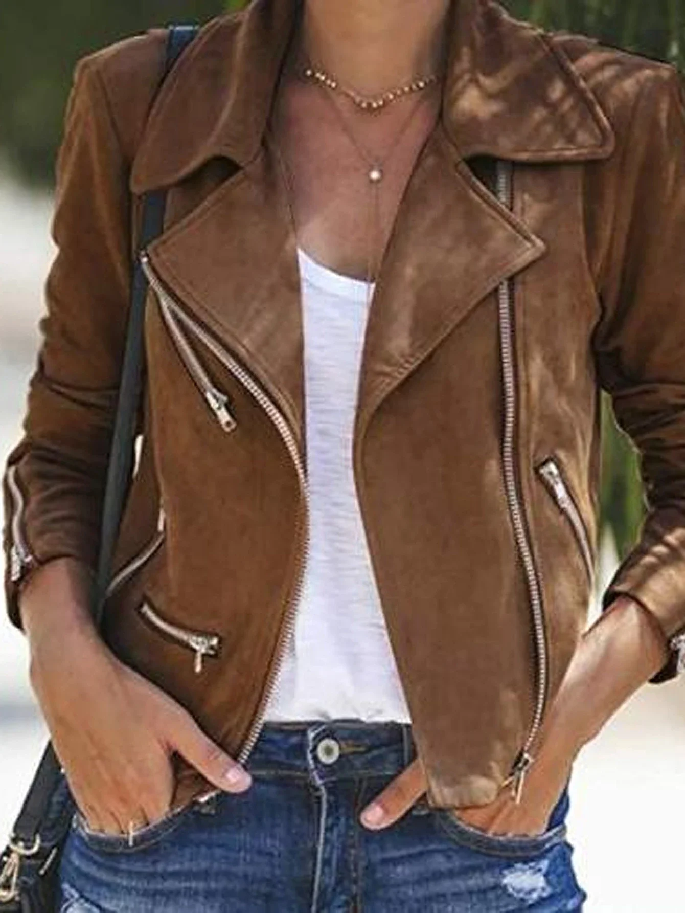 

Women's Long Sleeve Lightweight Jacket Streetwear Fashion Autumn Solid Color Skinny Fit Zippers Pockets Lapel