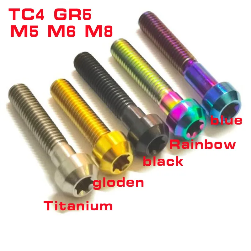 10pcs Titanium Bolt M4 M5 M6 M8 Inner Torx Cap Head Colourful Ti Bolts Screw for Bicycle Motor Modify Dropshipping