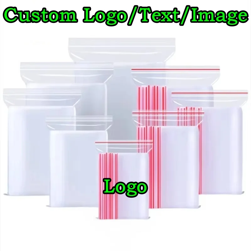 Clear PE Plastic Zipper Packaging Bag DIY Logo Print Party Wedding Birthday Toys Snack Books Jewelry Stone Gift Storage Pouches