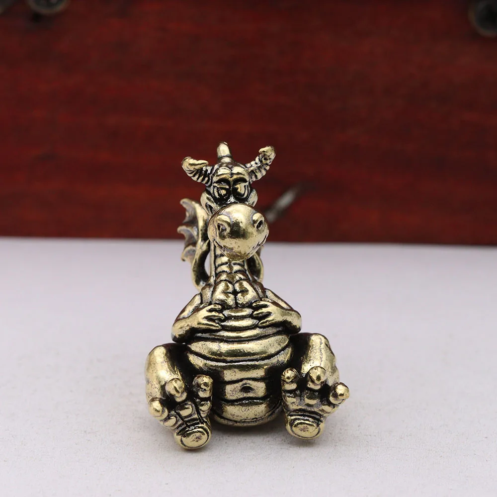Brass Cartoon Flying Dragon Small Statue Desktop Ornaments Vintage Animal Figurines Model Home Decorations Crafts Accessories ﻿